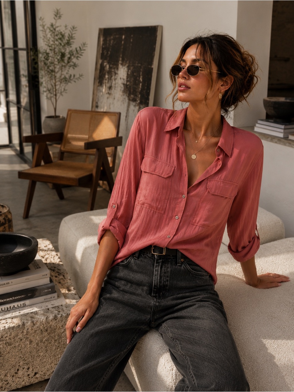 Vince Camuto Blush Button Down Blouse XXS